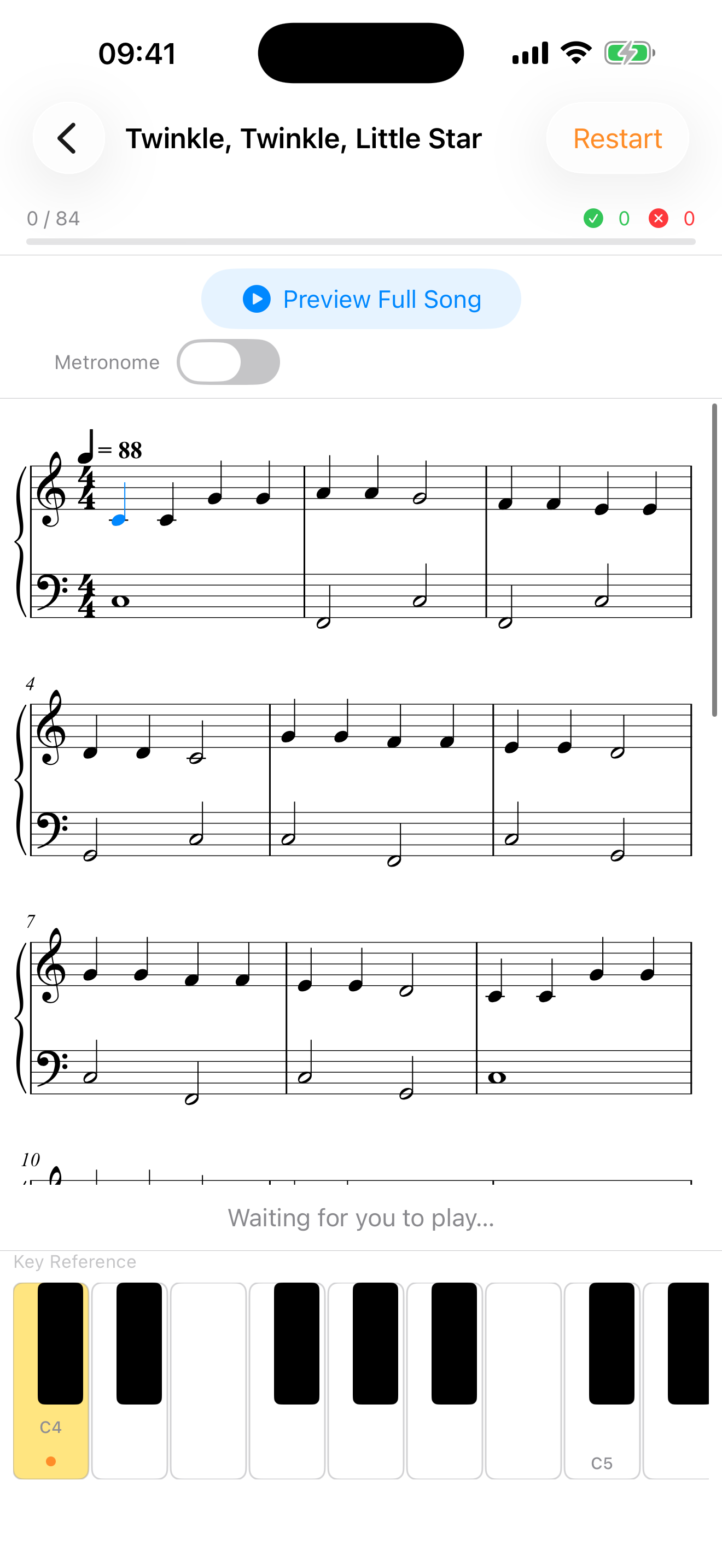 Sheet music view